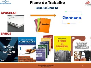 Tecnologia das Construções I
Prof. José Nelson
APOSTILAS
LIVROS
7
Plano de Trabalho
BIBLIOGRAFIA
 