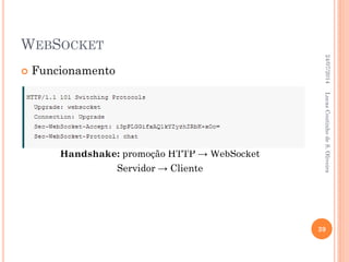 WEBSOCKET
 Funcionamento
Handshake: promoção HTTP → WebSocket
Servidor → Cliente
24/07/2014
39
LucasCoutinhodeS.Oliveira
 