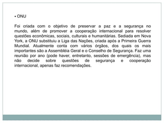  Guerras civis- países subdesenvolvidos africanos, onde as guerras civis internas que as arruínam social e economicamente. A falta de consciência na divisão territorial impostas pelos países imperialistas, desrespeitando as etnias já existentes, favorecem pequenos grupos majoritário, ocorrendo diversos conflitos principalmente após ao fim da guerra fria. Entretanto, acredita-se que o maior problema das guerras civis são originados da pobreza em que a população de um modo geral vive.A Divisão Internacional do TrabalhoApós a Segunda Guerra Mundial, a economia mundial voltou a crescer num ritmo mais acelerado do que antes. Dentro dessa nova paisagem de prosperidade surgiram as empresas chamadas de multinacionais ou transnacionais. Elas assumiram grandes proporções, formaram conglomerados que se espalharam pelo mundo, até em países subdesenvolvidos e recém-independentes, como a África do Sul. Essas empresas passaram a atuar no final do século XIX e meados do século XX. Mas porque essas empresas atuam fora dos limites de seus países de origem?Porque querem melhores negócios, maior renda para o capital, maior lucratividade. Isso é que explica o fato de alguns países terem se industrializado nesse período.