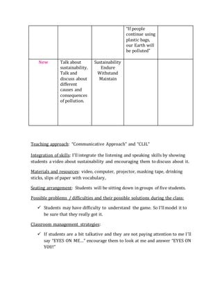 “If people
continue using
plastic bags,
our Earth will
be polluted”
New Talk about
sustainability.
Talk and
discuss about
...