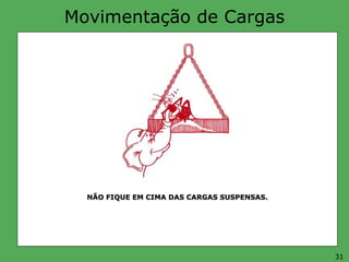 Movimentação de Cargas
NÃO FIQUE EM CIMA DAS CARGAS SUSPENSAS.
31
 