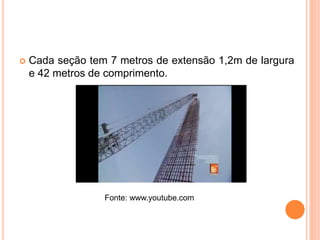  Cada seção tem 7 metros de extensão 1,2m de largura
e 42 metros de comprimento.
Fonte: www.youtube.com
 