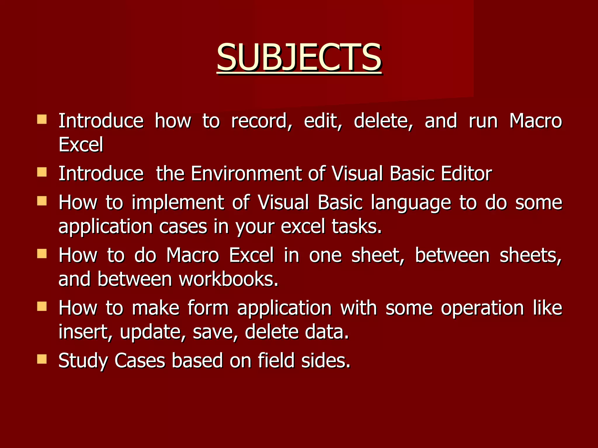 Vba macro for ms excel ppt