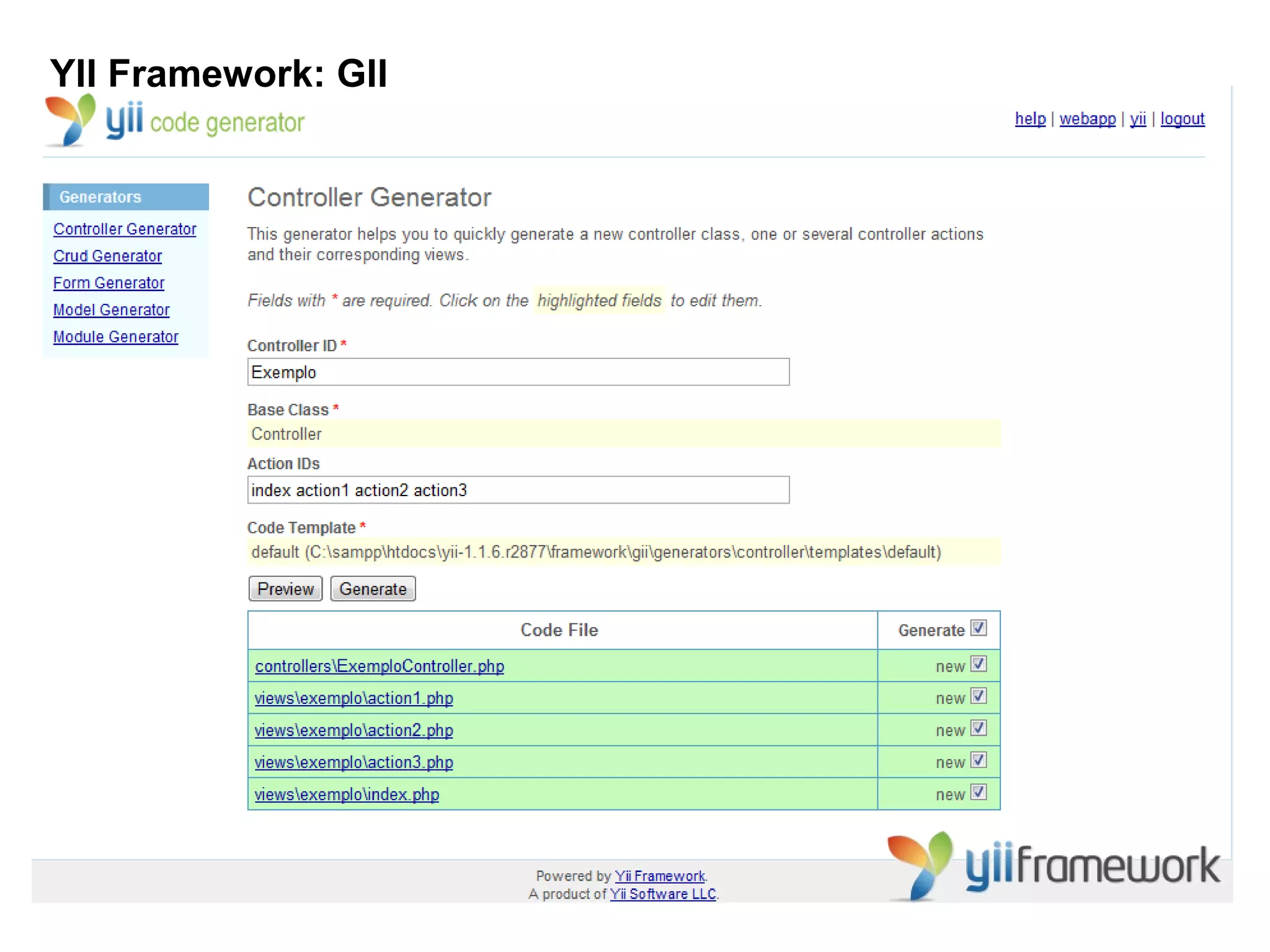 YII Framework: GII
 
