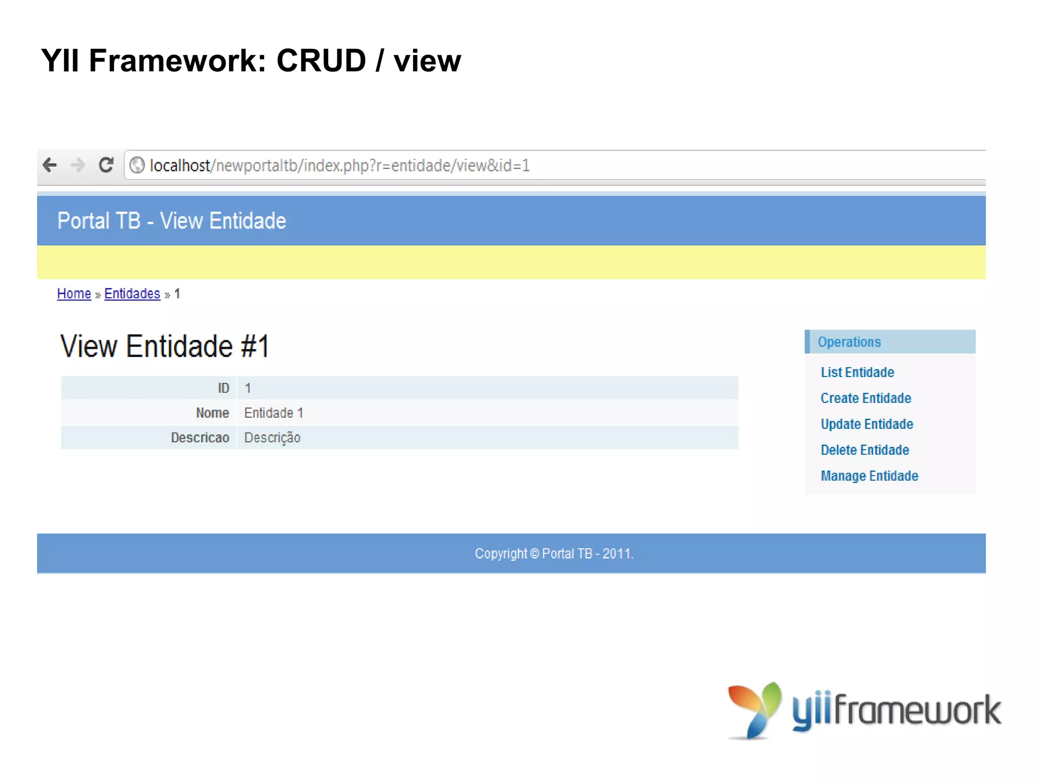YII Framework: CRUD / view
 