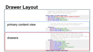 Drawer Layout
primary content view
drawers
 