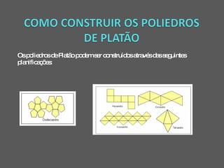 Os poliedros de Platão podem ser construídos através das seguintes planificações: 