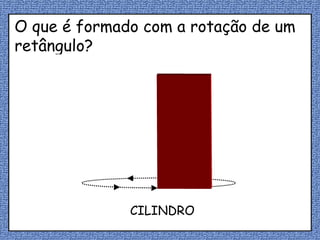 O que é formado com a rotação de um retângulo? CILINDRO 