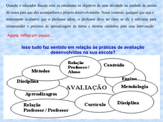 Agora, reflita um pouco... Isso tudo faz sentido em relação às práticas de avaliação desenvolvidas na sua escola? 
