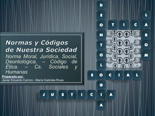 Norma Moral, Jurídica, Social,
Deontológica. – Código de
Ética. – Cs. Sociales y
Humanas
Preparado por:
Javier Eduardo Carrizo - María Gabriela Rivas
 