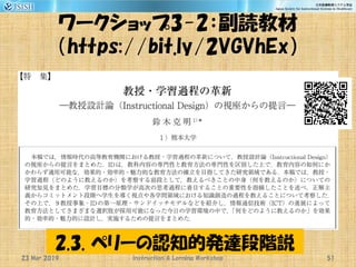 ワークショップ3-2：副読教材
（https://bit.ly/2VGVhEx）
23 Mar 2019 Instruction & Lerning Workshop 51
2.3. ペリーの認知的発達段階説
 