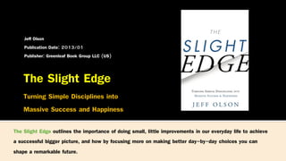 Jeff Olson
Publication Date: 2013/01
Publisher: Greenleaf Book Group LLC (US)
The Slight Edge outlines the importance of d...