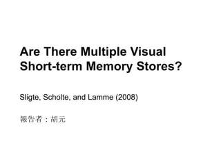 Are There Multiple Visual Short-term Memory Stores?  Sligte, Scholte, and Lamme (2008) 報告者：胡元 