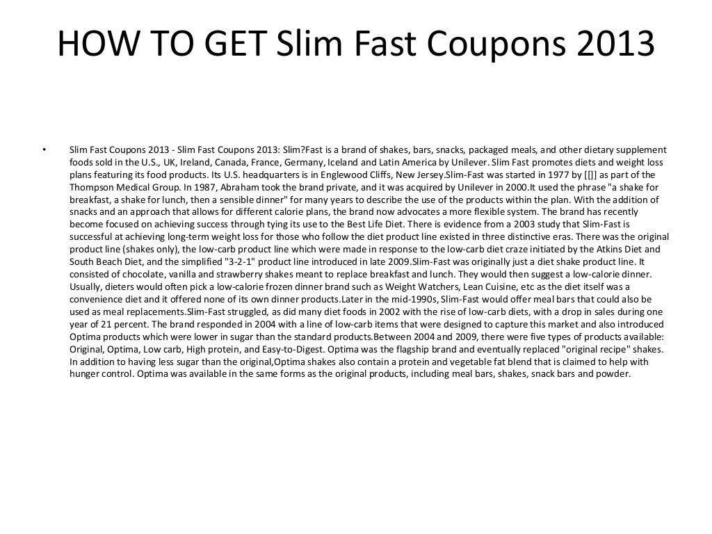 Slim Fast Coupons 2013 Printable Slim Fast Coupons 2013