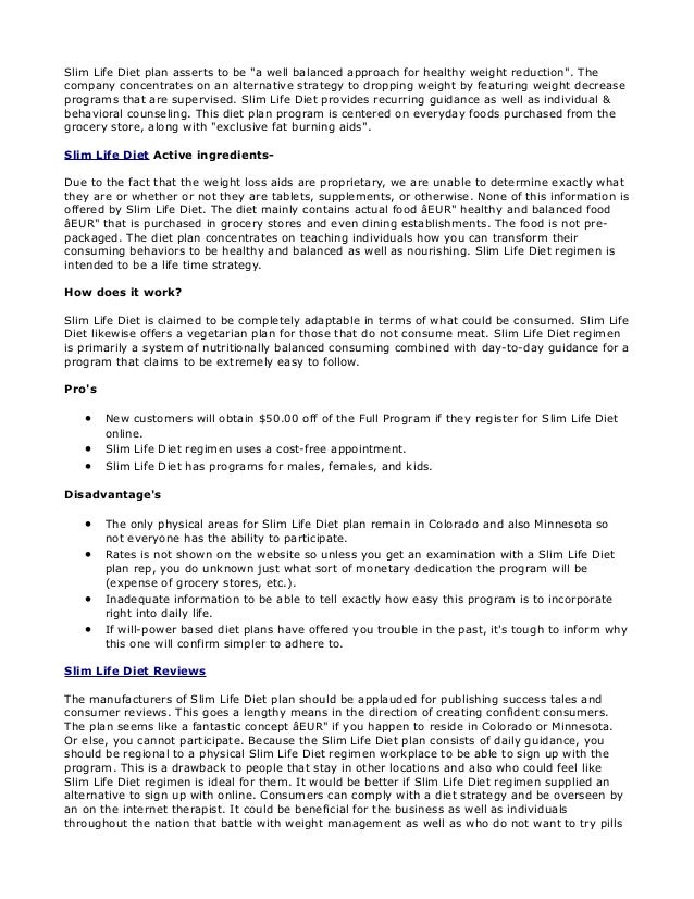 Slim Life Diet Reviews Facts That You Should Know
