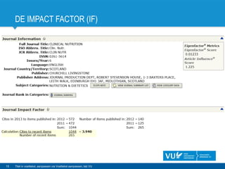 DE IMPACT FACTOR (IF)
15 Titel in voettekst, aanpassen via Voettekst aanpassen, tab VU
 