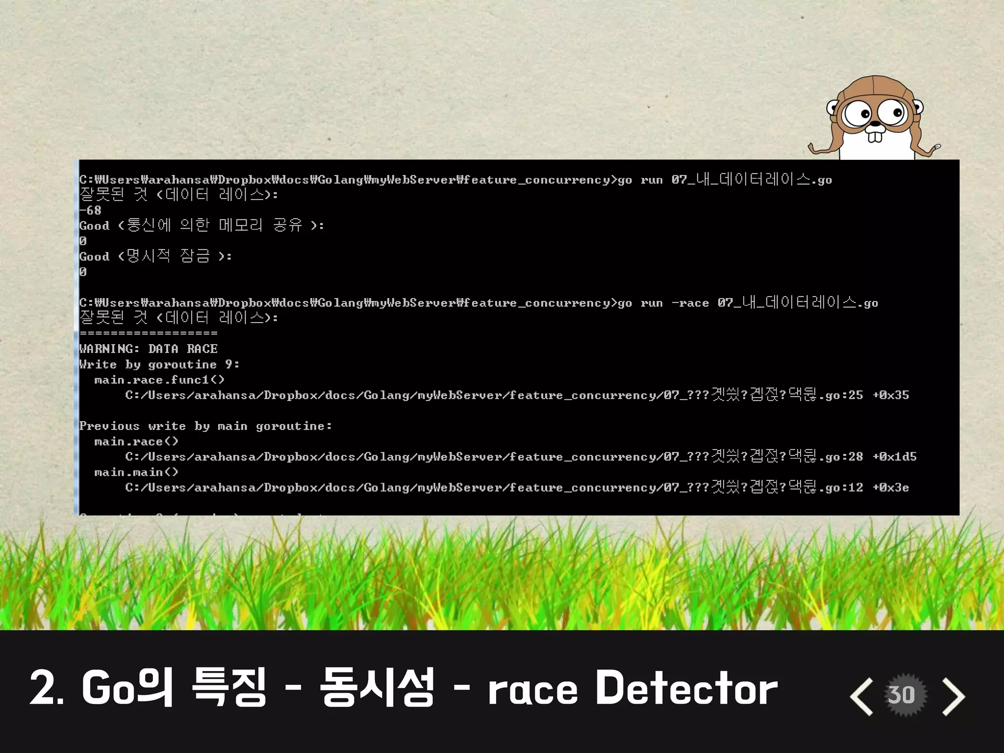 2. Go의 특징 - 동시성 - race Detector 30
 