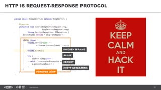 12CONFIDENTIAL
HTTP IS REQUEST-RESPONSE PROTOCOL
FOREVER LOOP
#HIDDEN IFRAME
#AJAX
#COMET
#HTTP STREAMING
 