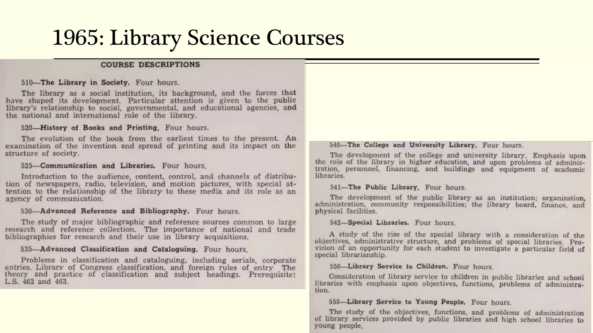 1965: Library Science Courses
 