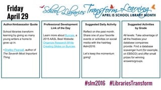 School Library Month Calendar of Ideas | PPTX