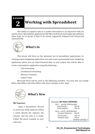 SLMQ1Senior HS EmpTechModule 4.2 Spreadsheet | PDF