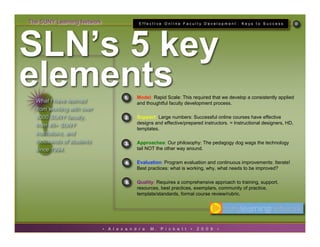 The SUNY Learning Network                     EffectIve OnlIne Faculty Development : Keys to Success




SLN’s 5 key
eleme...