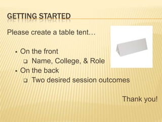 Getting Started Please create a table tent… ,[object Object]