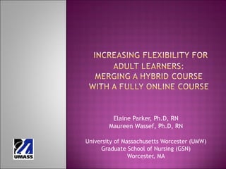 Elaine Parker, Ph.D, RN Maureen Wassef, Ph.D, RN University of Massachusetts Worcester (UMW) Graduate School of Nursing (GSN) Worcester, MA 