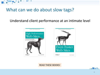 What can we do about slow tags?

 Understand client performance at an intimate level




                   READ THESE BOOKS!

                                                      18
 