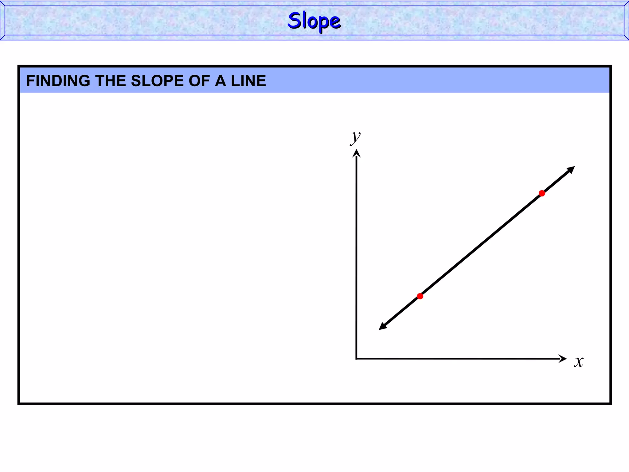 FINDING THE SLOPE OF A LINE Slope x y 