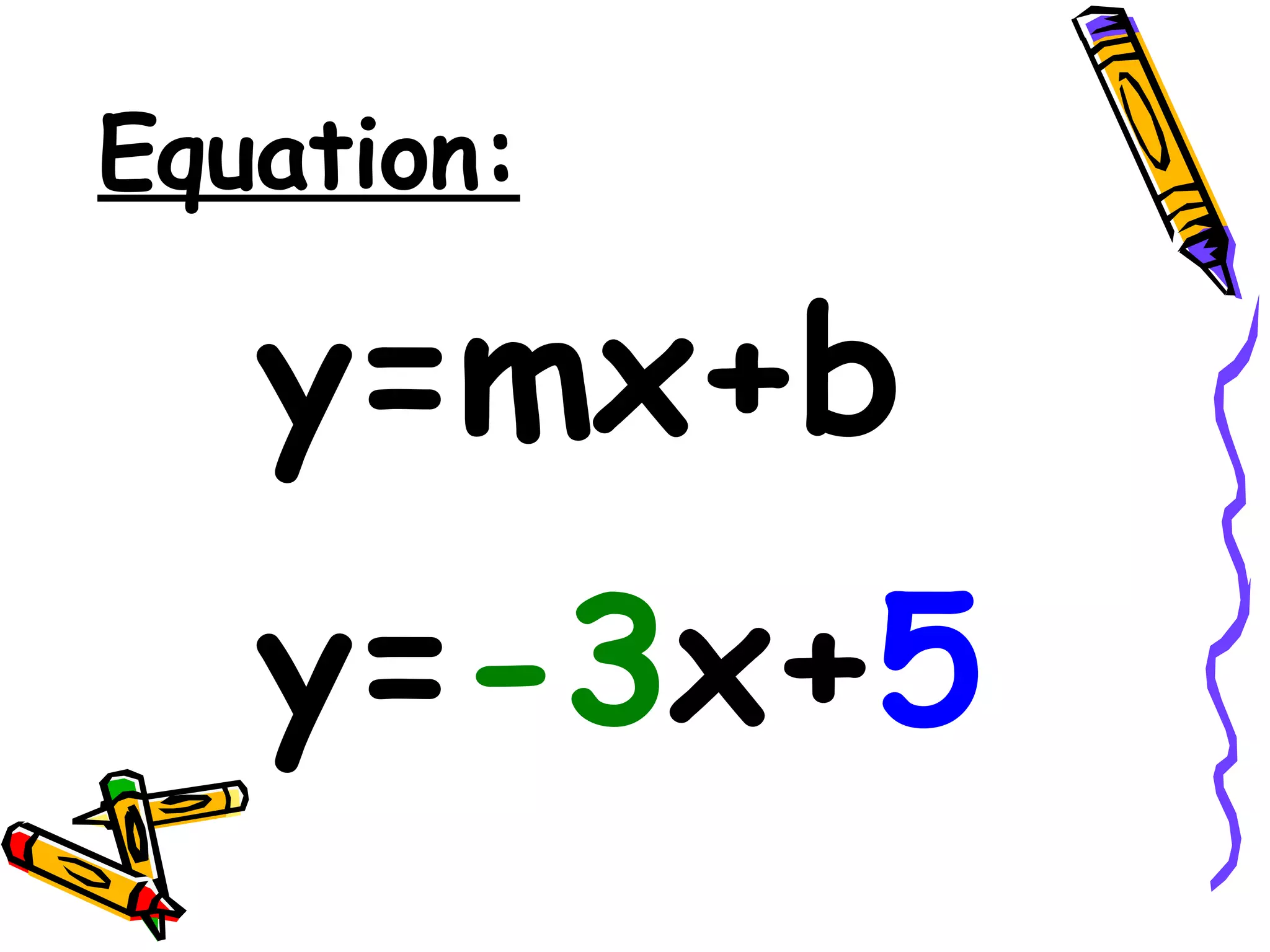 Equation: y=mx+b y= -3 x+ 5