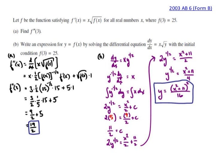 slope fields and differential equations ap calculus ab 2003 form b