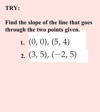 1. 2. TRY: Find the slope of the line that goes through the two points given. 