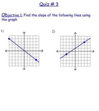 Quiz # 3 Ob jective 1:  Find the slope of the following lines using the graph 