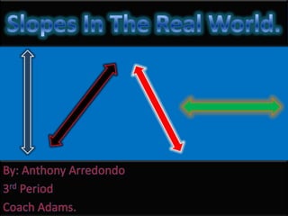 Slopes In The Real World. By: Anthony Arredondo 3rd Period Coach Adams. 