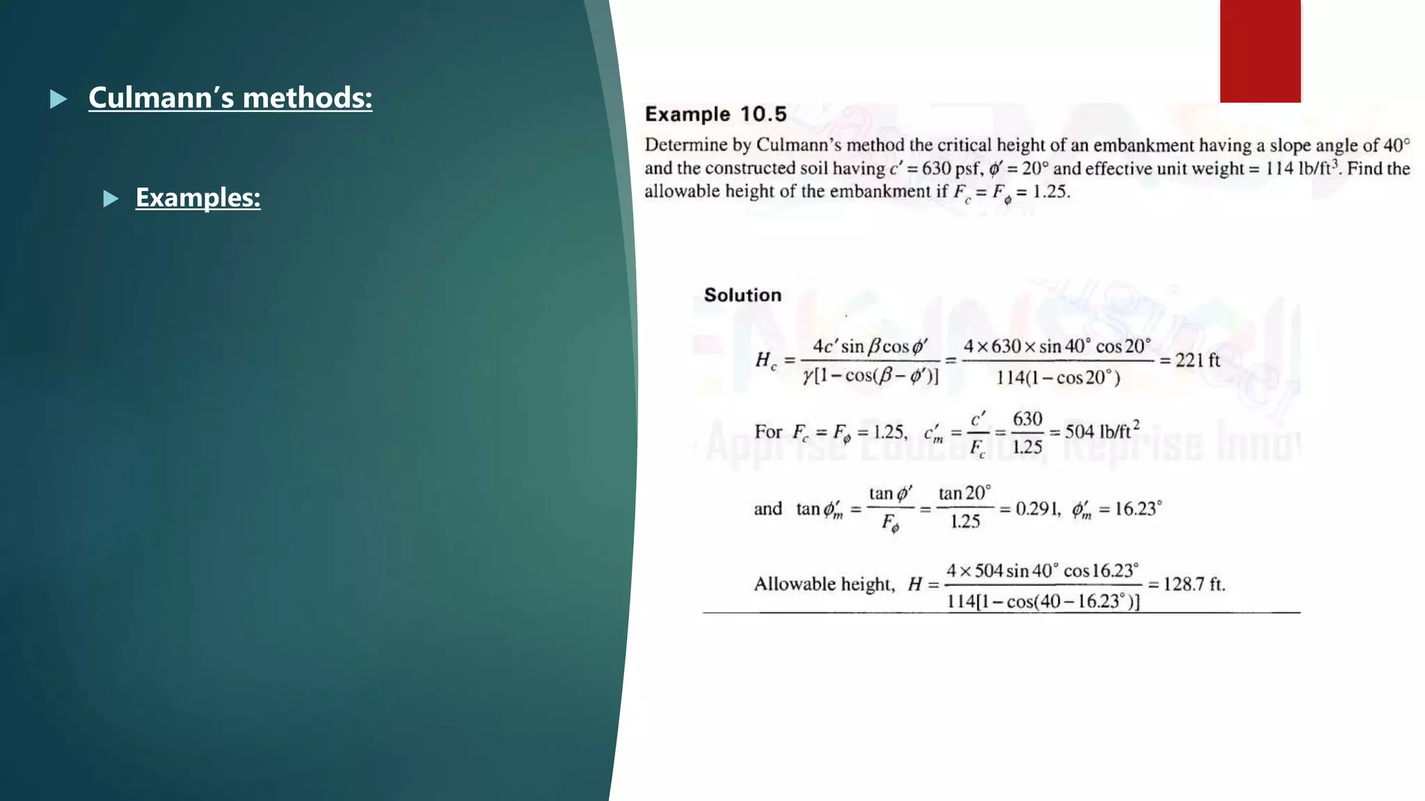  Culmann’s methods:
 Examples:
 
