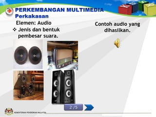 Elemen: Audio
 Jenis dan bentuk
pembesar suara.

Contoh audio yang
dihasilkan.

2 /5
KEMENTERIAN PENDIDIKAN MALAYSIA

 