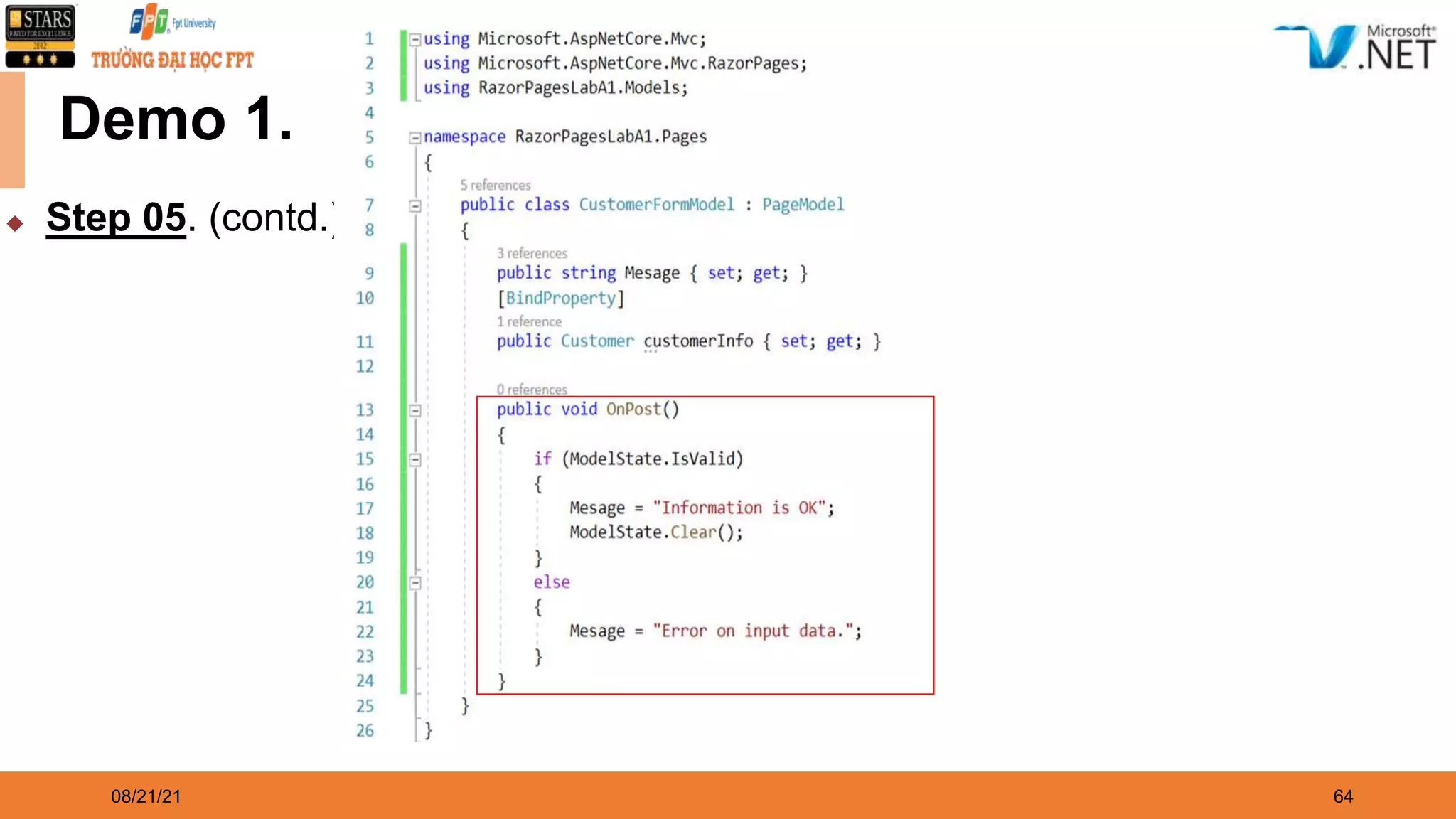 08/21/21 64 Demo 1. ◆ Step 05. (contd.) 