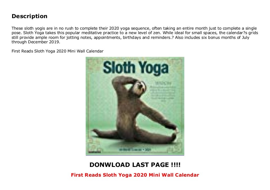 First Reads Sloth Yoga 2020 Mini Wall Calendar