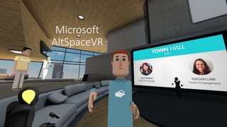 Virtual Conference Rooms & Chatrooms
Microsoft
AltSpaceVR
 