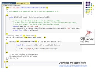 Download my toolkit from
t4dacfx2tsql.codeplex.com
 