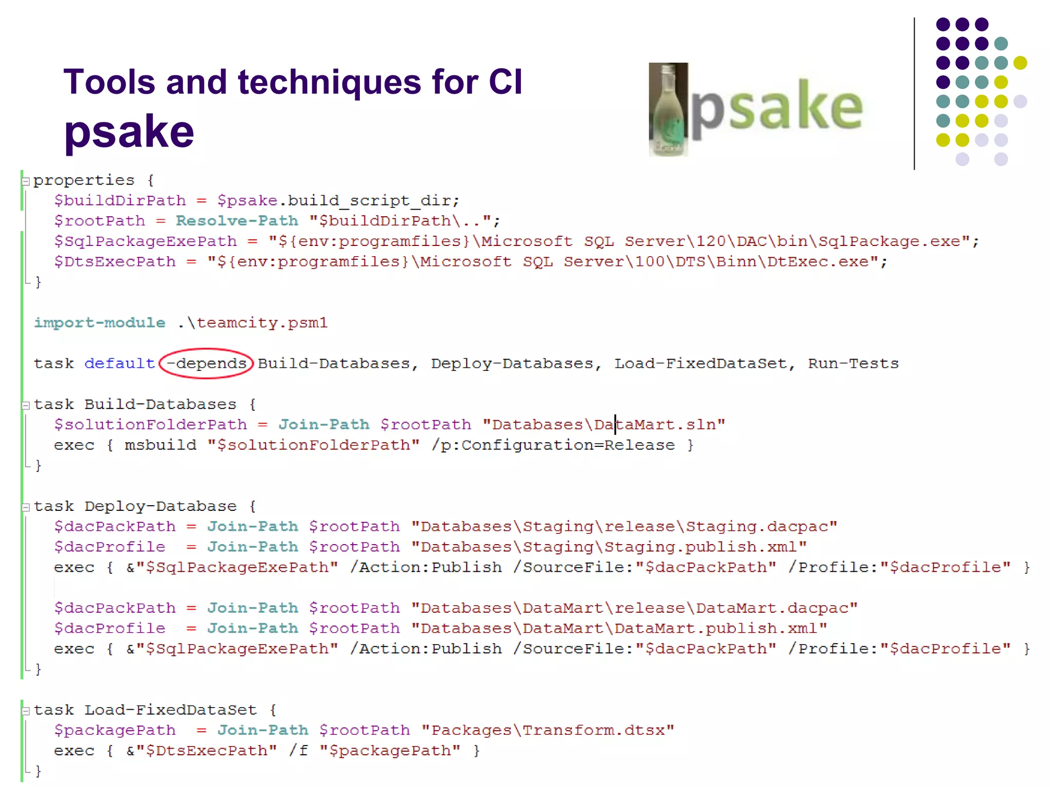 Tools and techniques for CI
psake
 