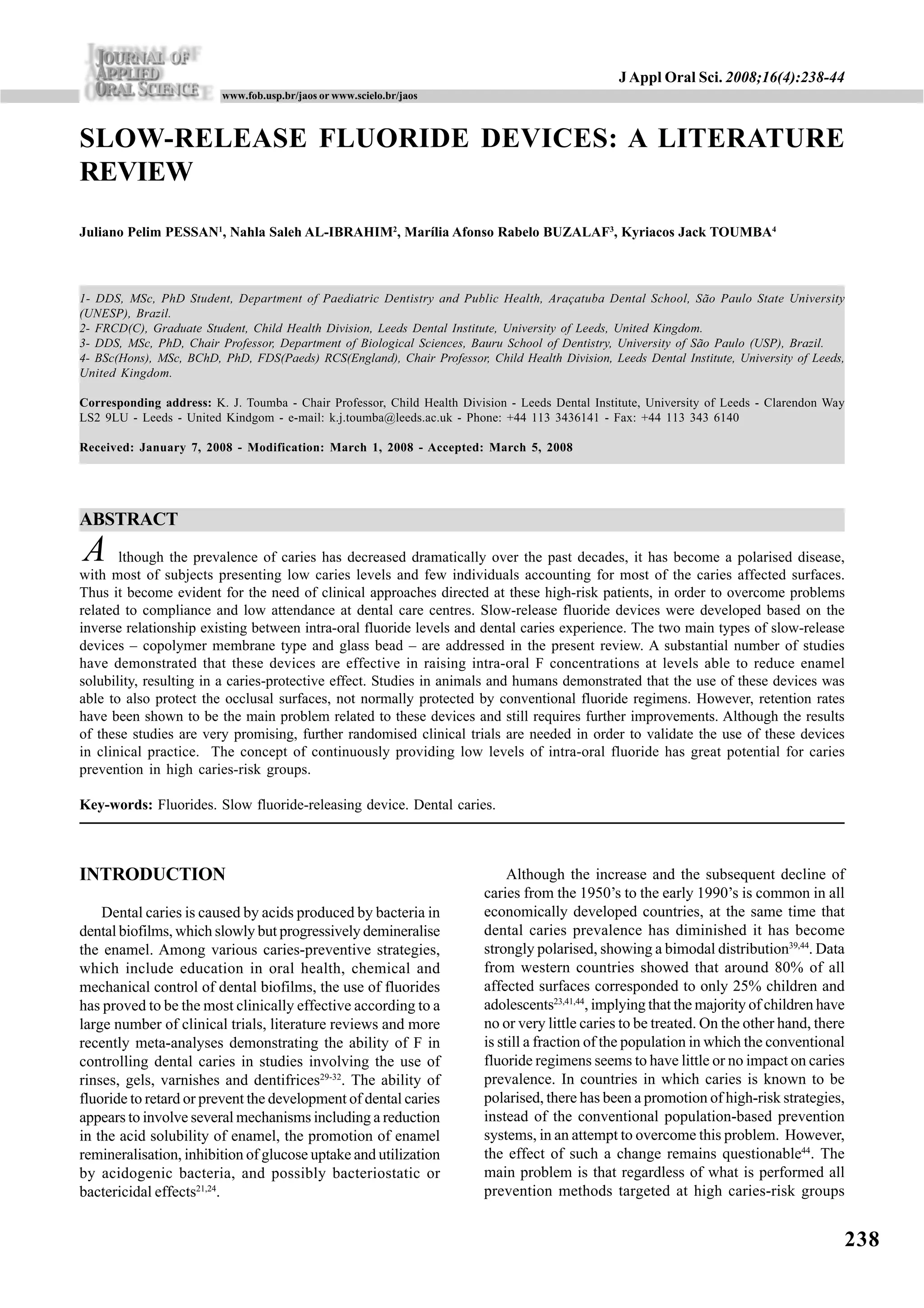 Slow Release Fluoride Devices A Literature Review | PDF