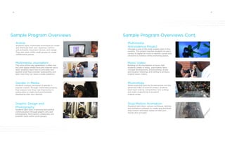Street-Level Core Competencies
Street-Level’s programs prioritize engagement that leads to creative expression, emotional maturity,
and social responsibility. Our focus on media literacy helps youth develop essential critical thinking
skills; our use of digital tools helps youth develop technical skills essential to the 21st century
workplace; and our focus on social responsibility helps youth develop healthy attitudes and life skills
essential to success.
Academic Standards
Our programs meet some or all of the following Common Core Standards:
CCSS.ELA-Literacy.CCRA.R.1 Read closely to determine what the text says explicitly and to make
logical inferences from it, cite specific textual evidence when writing or speaking to support
conclusions drawn from the text; CCSS.ELA-Literacy.CCRA.R.2 Determine central ideas or themes of
a text and analyze their development; summarize the key supporting details and ideas; CCSS.ELA-
Literacy.CCRA.R.3 Analyze how and why individuals, events, or ideas develop and interact over the
course of a text; CCSS.ELA-Literacy.CCRA.R.5 Analyze the structure of texts, including how specific
sentences, paragraphs, and larger portions of the text (e.g., a section, chapter, scene, or stanza)
relate to each other and the whole; CCSS.ELA-Literacy.CCRA.R.6 Assess how point of view or
purpose shapes the content and style of a text; CCSS. ELA-Literacy.CCRA.R.7 Integrate and evaluate
content presented in diverse media and formats, including visually and quantitatively, as well as
in words; CCSS.ELA-Literacy.CCRA.R.9 Analyze how two or more texts address similar themes
or topics in order to build knowledge or to compare the approaches the authors take; CCSS.ELA-
Literacy.CCRA.R.10 Read and comprehend complex literary and informational texts independently
and proficiently
Our programs meet some or all of the following Illinois Fine Arts Standards:
25.A.4 Analyze and evaluate the effective use of elements, principles and expressive qualities in
a composition/ performance in dance, drama, music and visual arts; 25.A.3e Analyze how the
elements and principles can be organized to convey meaning through a variety of media and
technology;
25.B.5 Understand how different art forms combine to create an interdisciplinary work; 26.A.5
Analyze and evaluate how the choice of media, tools, technologies and processes support and
influence the communication of ideas; 26.B.5 Create and perform a complex work of art using a
variety of techniques, technologies and resources and independent decision making; 27.B.5 Analyze
how the arts shape and reflect ideas, issues or themes in a particular culture or historical period
25.A.5 Analyze and evaluate student and professional works for how aesthetic qualities are used
to convey intent, expressive ideas and/or meaning. 26.A.3e Describe how the choices of tools/
technologies and processes are used to create specific effects in the arts. 26.A.4e Analyze and
evaluate how tools/technologies and processes combine to convey meaning. 26.A.5 Common for all
four arts: Analyze and evaluate how the choice of media, tools, technologies and processes support
and influence the communication of ideas. 26.B.5 Common for all four arts: Create and perform a
complex work of art using a variety of techniques, technologies and resources and independent
decision making.
5
 