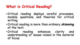 CRITICAL READING AND WRITING FOR EXAMINATIONS | PPTX