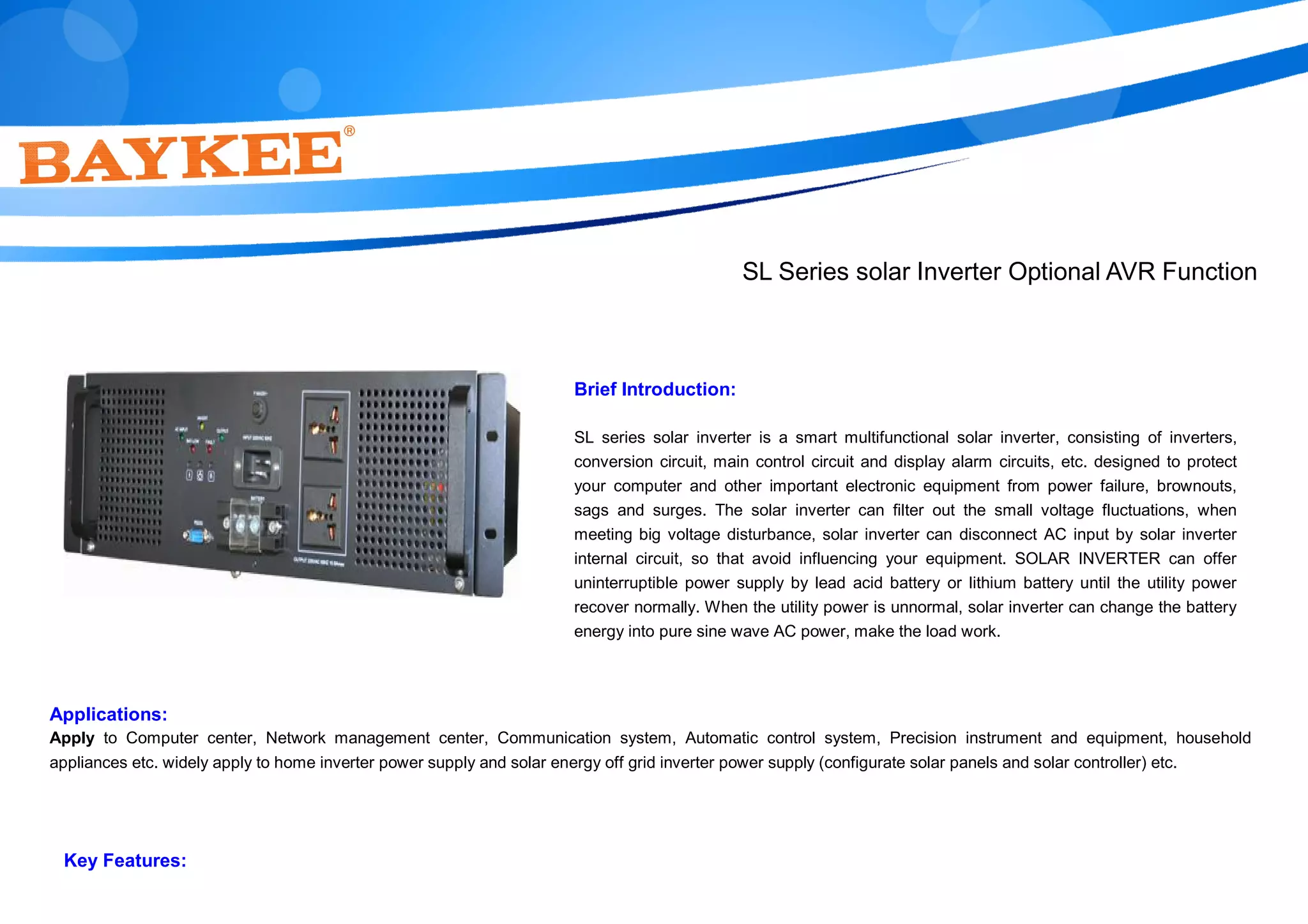Baykee SL series solar inverter Optional AVR Function | PDF