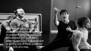 After a brief framing exercise
students brainstormed examples
of problems they had previously
encountered and were then
asked to represent their approach
to solving one of these problems
in the form of a map.
 