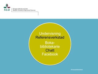 Undervisning
Referensverkstad
Bokabibliotekarie
Chatt
Facebook

Alnarpsbiblioteket

 