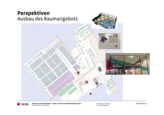 Sächsische Landesbibliothek– Staats- und UniversitätsbibliothekDresden slub-dresden.de
© by SLUB Dresden
Perspektiven
Ausbau des Raumangebots
Achim Bonte / Lukas Oehm
26. Mai 2015 | Seite 20
 