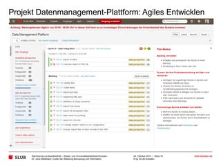 Projekt Datenmanagement-Plattform: Agiles Entwicklen
Zweiter Schritt zu neuartiger Discovery

Sächsische Landesbibliothek – Staats- und Universitätsbibliothek Dresden
Dr. Jens Mittelbach | Leiter der Abteilung Benutzung und Information

24. Oktober 2013 | Seite 16
© by SLUB Dresden

slub-dresden.de

 